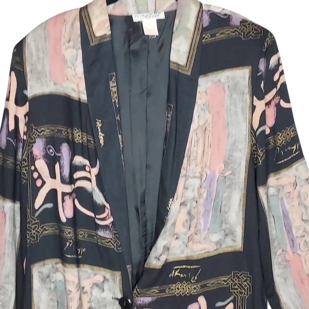 VTG USA Women L Boxy Lagenlook Art to Wear Light 80's Kimono Blazer - Picture 2 of 8